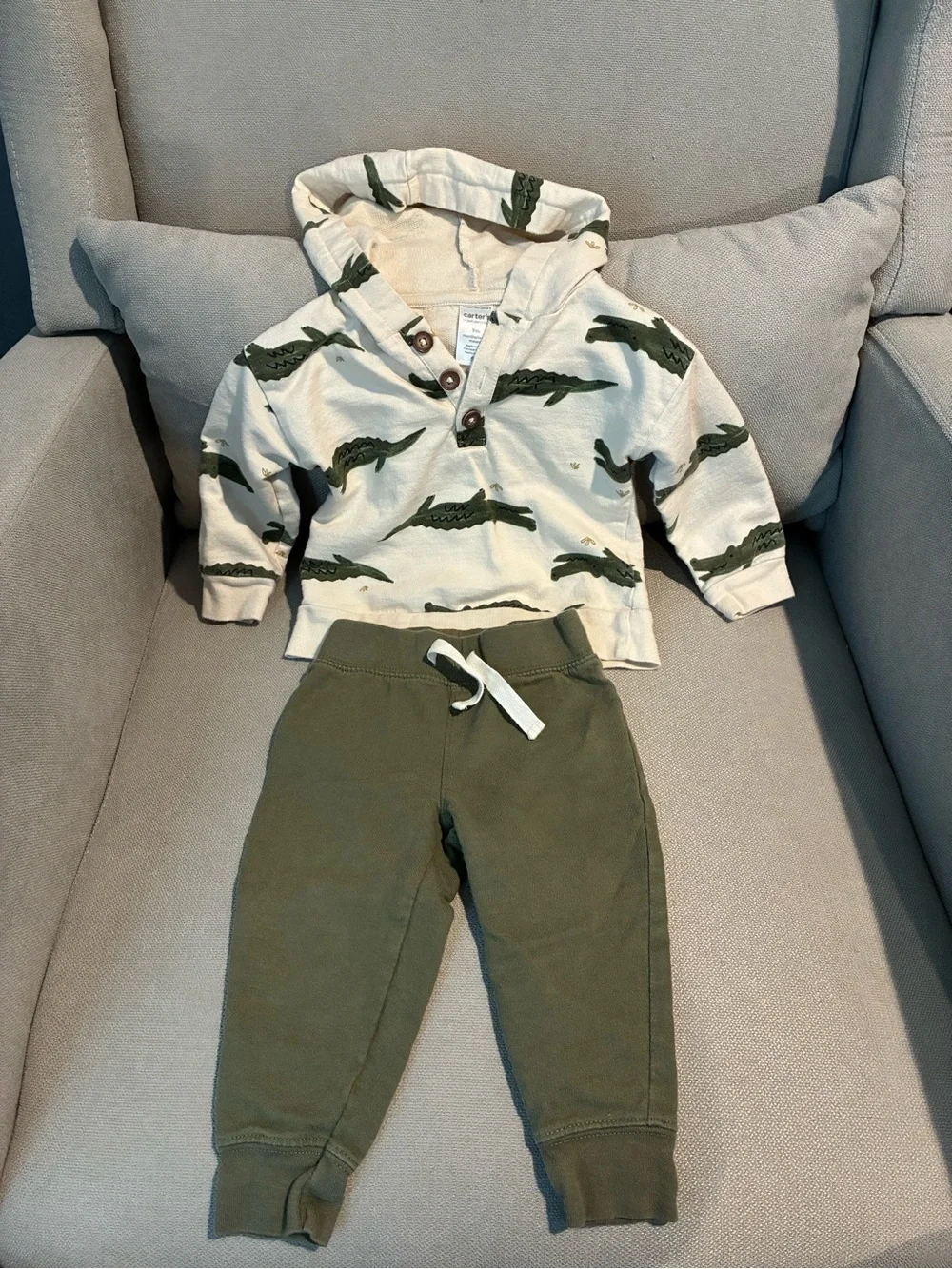 Carter's Olive Green Joggers with Cream Crocodile Hoodie